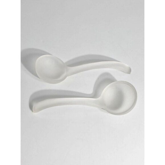 Frosted Glass Lotus Serving Bowl Plate Spoons With Silver-Toned Trim Vintage - Picture 8 of 12